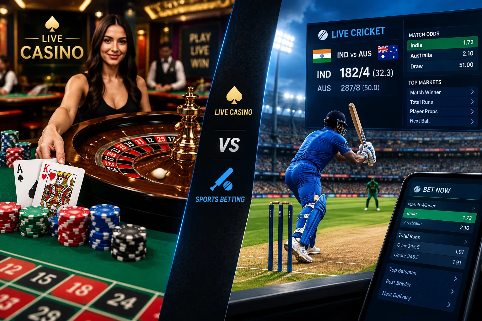 Comparison between Casino ID live tables and Sports Betting ID cricket matches
